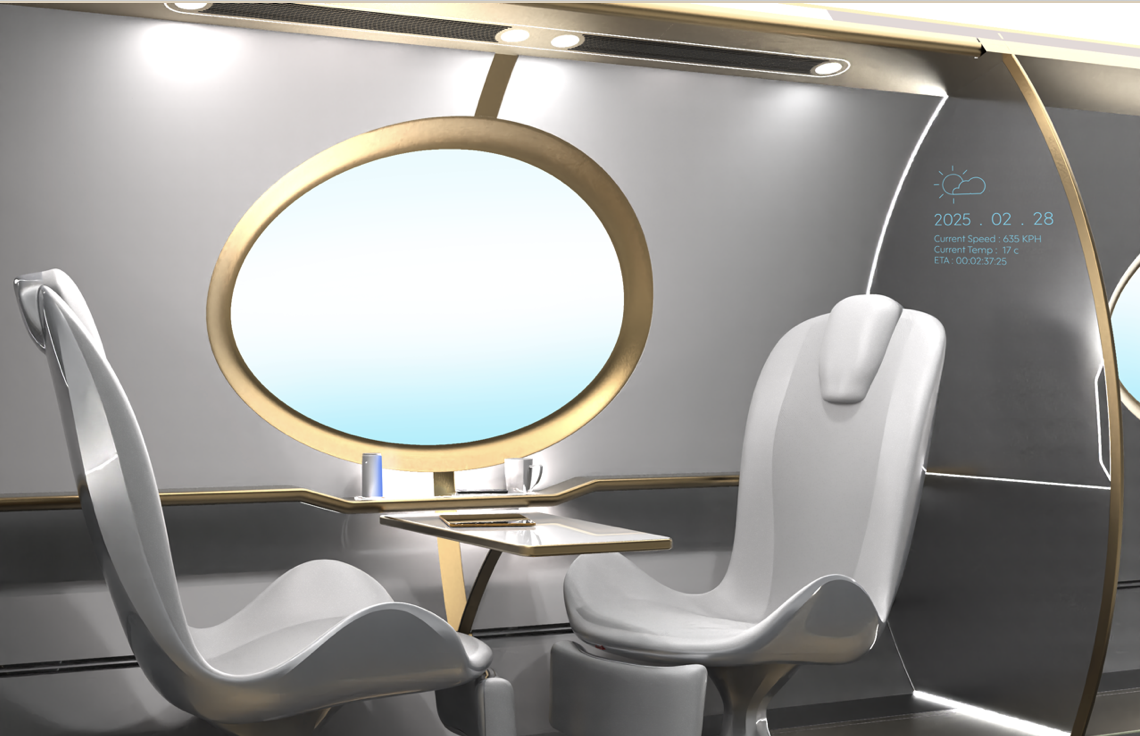 CAD render of Gulfstream G650 cabin seating and oval window — Flexjet Project LXi